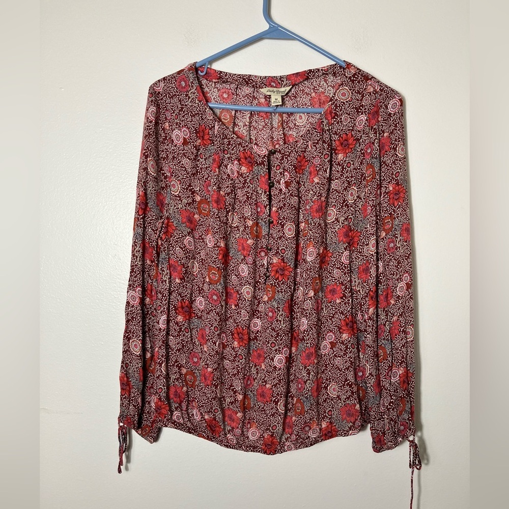 Lucky Brand Blouse Sz M Floral Boho Peasent Long Sleeves‎ Casual Viscose